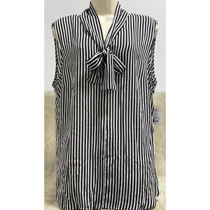 NWT Liz Claiborne  white /black stripes sleeveless‎ Career women blouse size XL